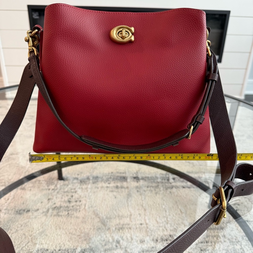 Coach Red Pebble Leather Shoulder Bag with Gold-Tone Hardware - Picture 8 of 10